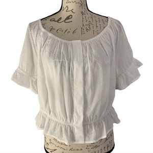J. Crew Swiss Dot Hidden Button Placket Elastic Neckline Peasant Top White XL